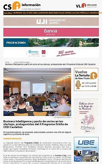 Business Intelligence y pacto de socios en las startups, protagonistas del II Programa rbita de CEEI Castelln